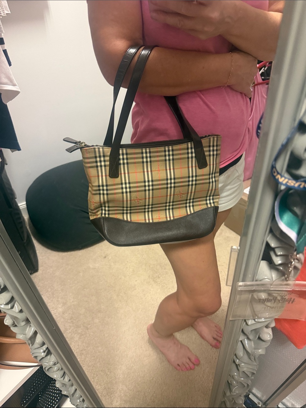 Classic Plaid Tote Bag with Dark Brown Trim -lookalike tote. - Picture 8 of 8